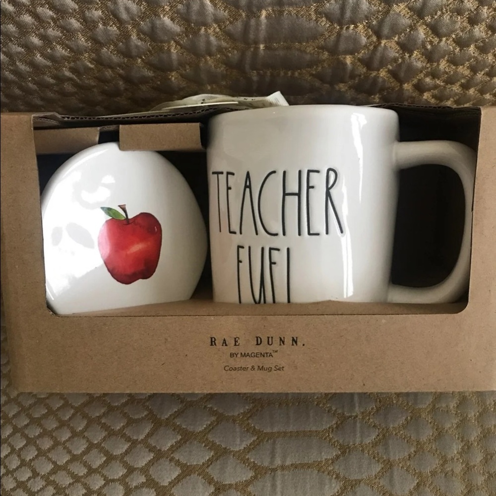 Rae Dunn TEACHER FUEL mug & coaster set